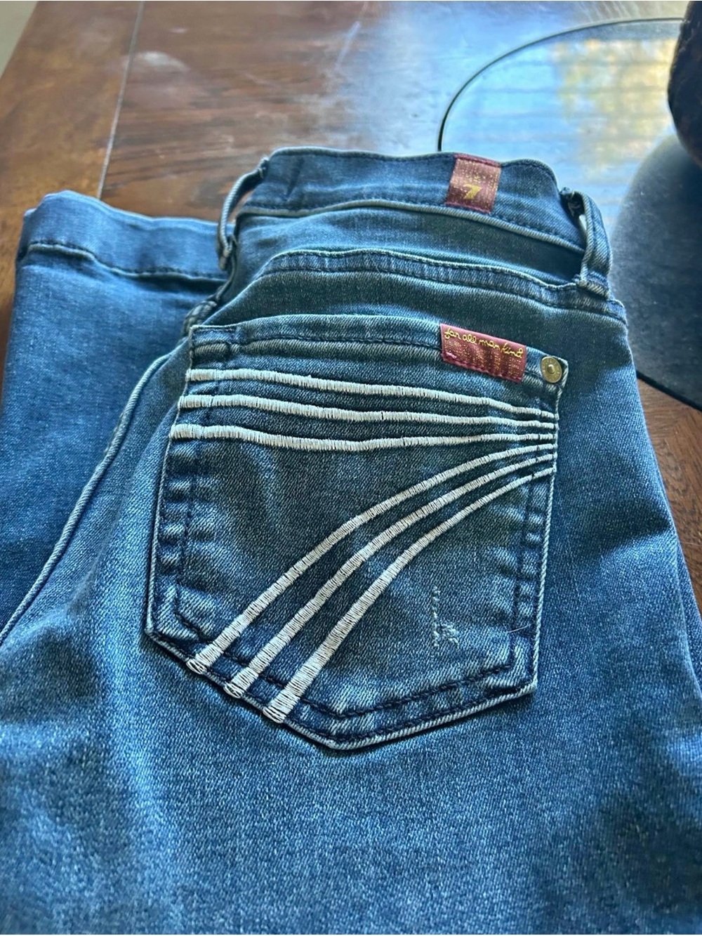 7 For All Mankind Dark Blue Skinny Jeans with Decorative Back Stitching